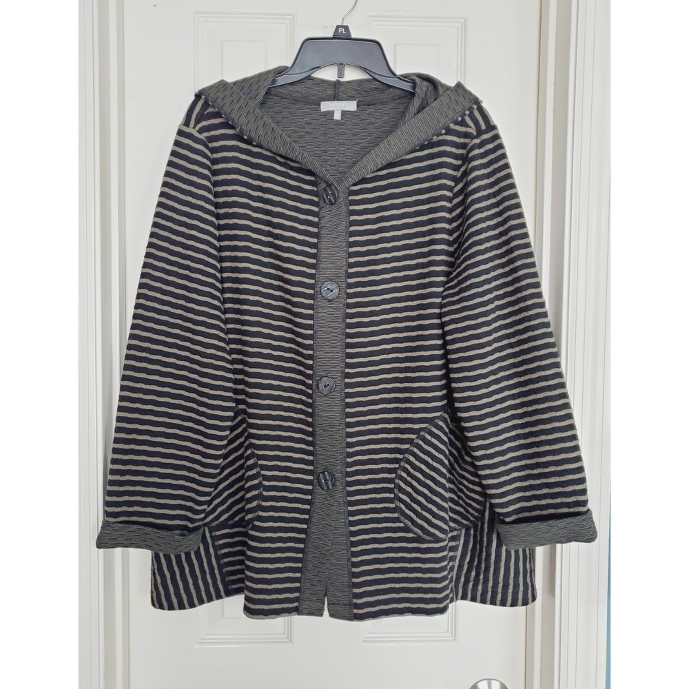 Habitat‎ Cardigan Jacket Lagenlook Striped Textured Hooded Coatigan Casual XL - Picture 2 of 8
